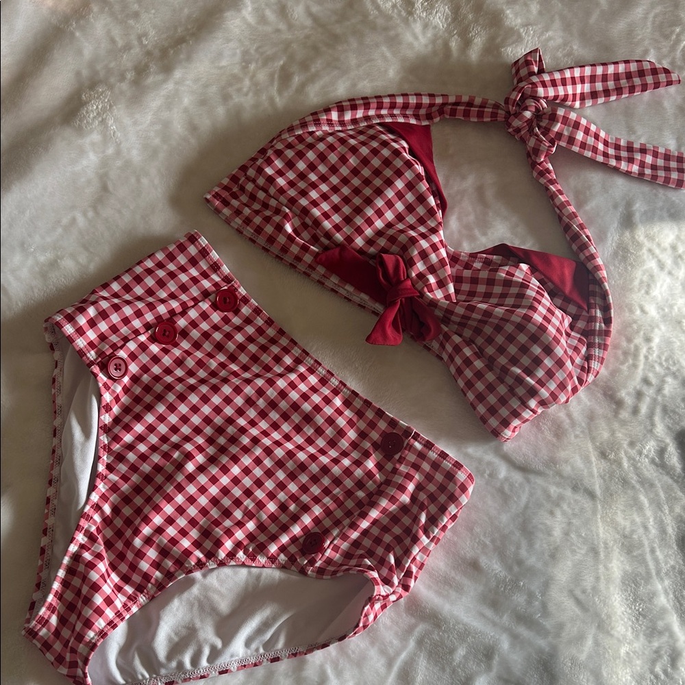 GUC Red Gingham High-Waist Bikini Set